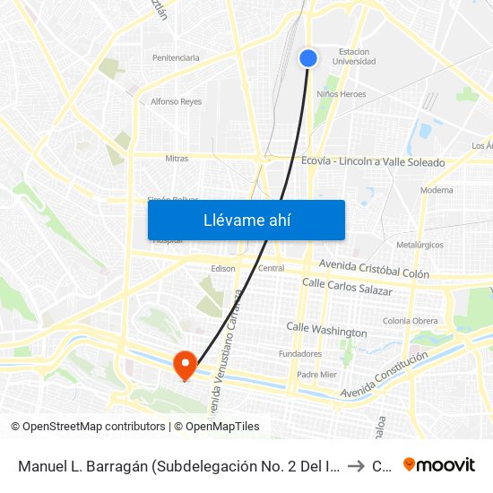 Manuel L. Barragán (Subdelegación No. 2 Del Imss) to Ceu map