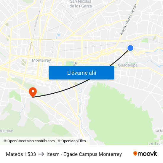 Mateos 1533 to Itesm - Egade Campus Monterrey map