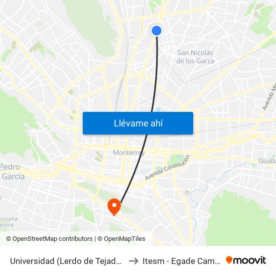 Universidad (Lerdo de Tejada - Ignacio Zaragoza) to Itesm - Egade Campus Monterrey map