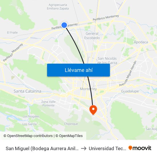 San Miguel (Bodega Aurrera Anillo Periférico) to Universidad Tecmilenio map