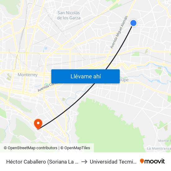 Héctor Caballero (Soriana La Noria) to Universidad Tecmilenio map