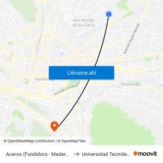 Aceros (Fundidora - Maderera) to Universidad Tecmilenio map