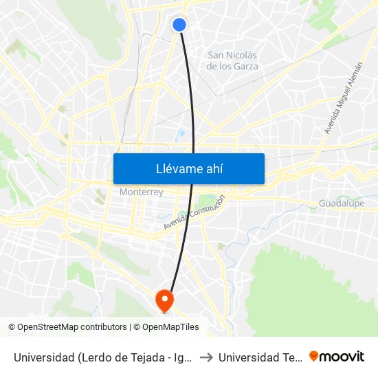 Universidad (Lerdo de Tejada - Ignacio Zaragoza) to Universidad Tecmilenio map