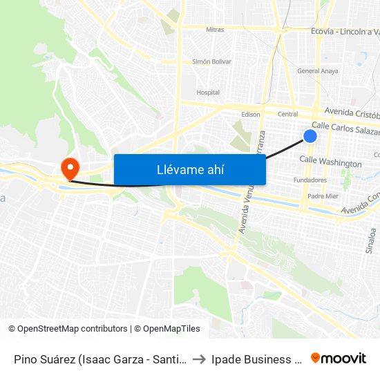 Pino Suárez (Isaac Garza - Santiago Tapia) to Ipade Business School map