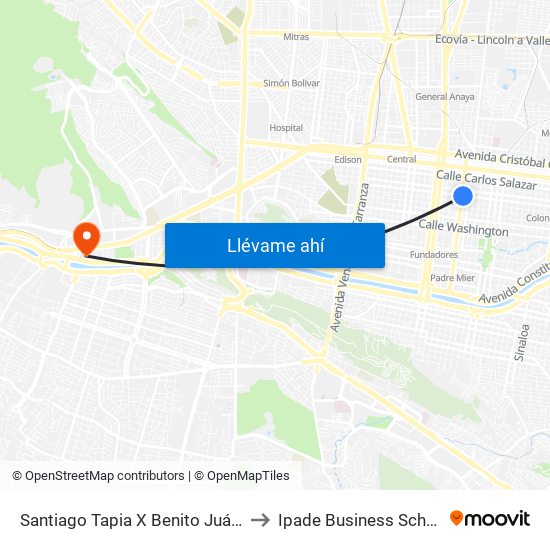 Santiago Tapia X Benito Juárez to Ipade Business School map