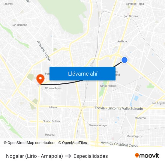 Nogalar (Lirio - Amapola) to Especialidades map
