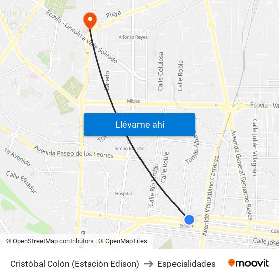 Cristóbal Colón (Estación Edison) to Especialidades map
