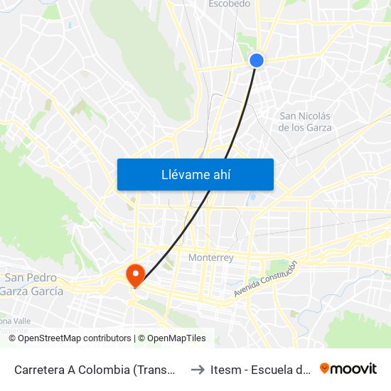 Carretera A Colombia (Transmetro Metroplex) to Itesm - Escuela de Medicina map