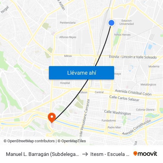 Manuel L. Barragán (Subdelegación No. 2 Del Imss) to Itesm - Escuela de Medicina map