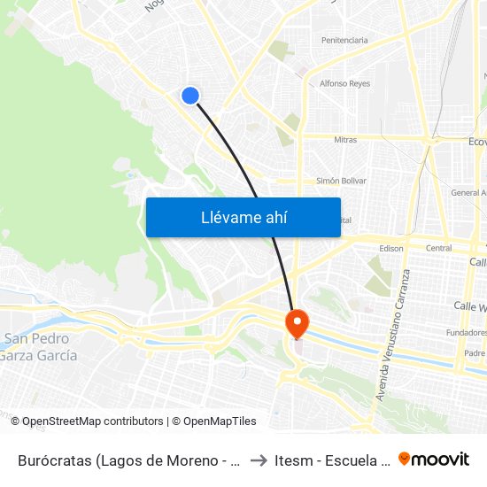 Burócratas (Lagos de Moreno - Paseo de La Montaña) to Itesm - Escuela de Medicina map