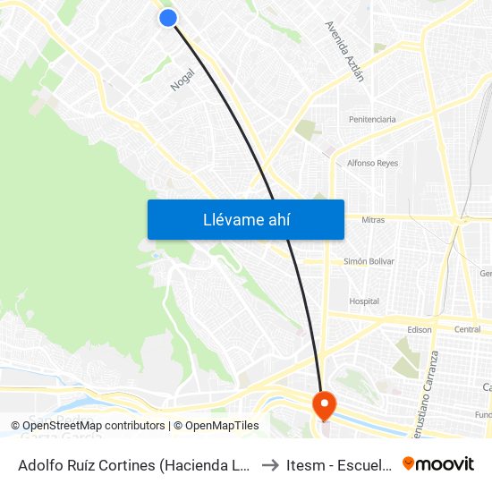 Adolfo Ruíz Cortines (Hacienda Los Pinos - Seguridad Social) to Itesm - Escuela de Medicina map