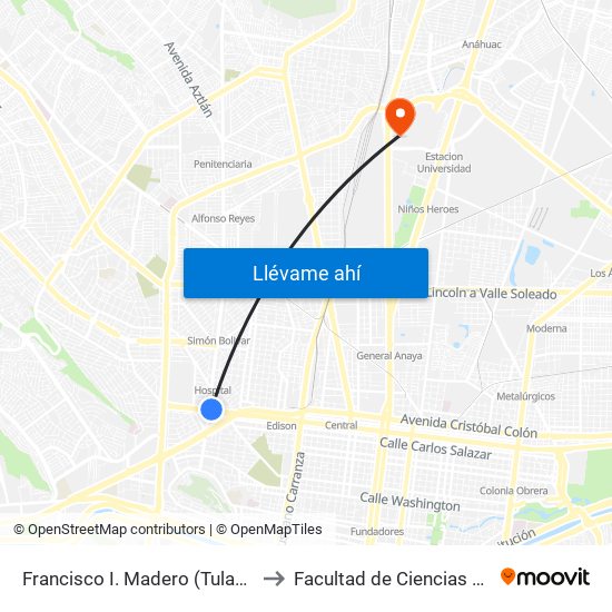 Francisco I. Madero (Tulancingo - Simón Bolívar) to Facultad de Ciencias Fisico-Matematicas map