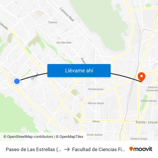 Paseo de Las Estrellas (Soriana Cumbres) to Facultad de Ciencias Fisico-Matematicas map