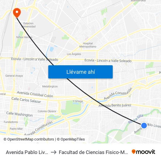 Avenida Pablo Livas, 170 to Facultad de Ciencias Fisico-Matematicas map