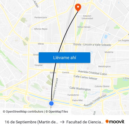 16 de Septiembre (Martín de Zavala - Venustiano Carranza) to Facultad de Ciencias Fisico-Matematicas map