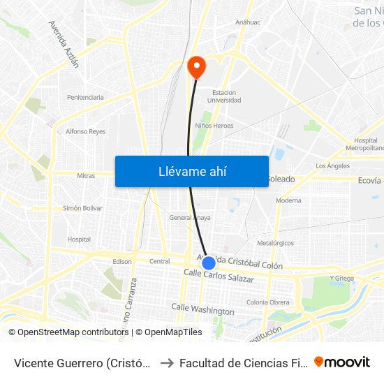Vicente Guerrero (Cristóbal Colón - Reforma) to Facultad de Ciencias Fisico-Matematicas map
