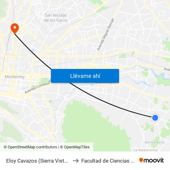 Eloy Cavazos (Sierra Vista - Hacienda San José) to Facultad de Ciencias Fisico-Matematicas map