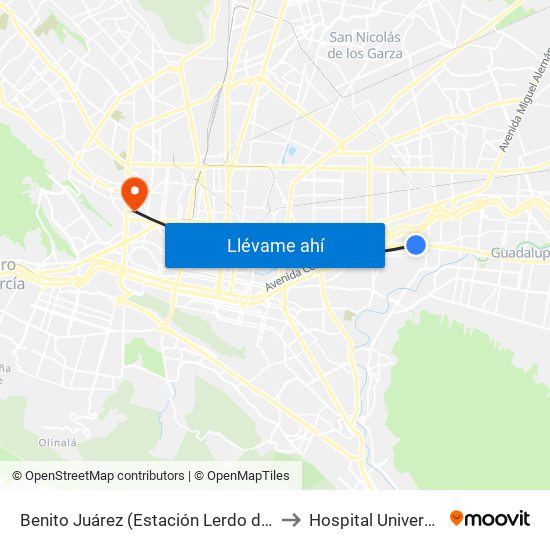 Benito Juárez (Estación Lerdo de Tejada) to Hospital Universitario map