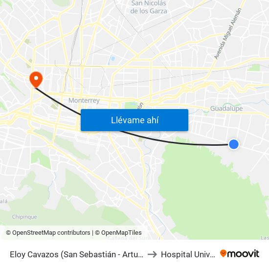 Eloy Cavazos (San Sebastián - Arturo B. de La Garza) to Hospital Universitario map