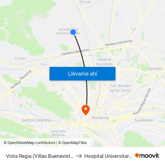 Vista Regia (Villas Buenavista) to Hospital Universitario map