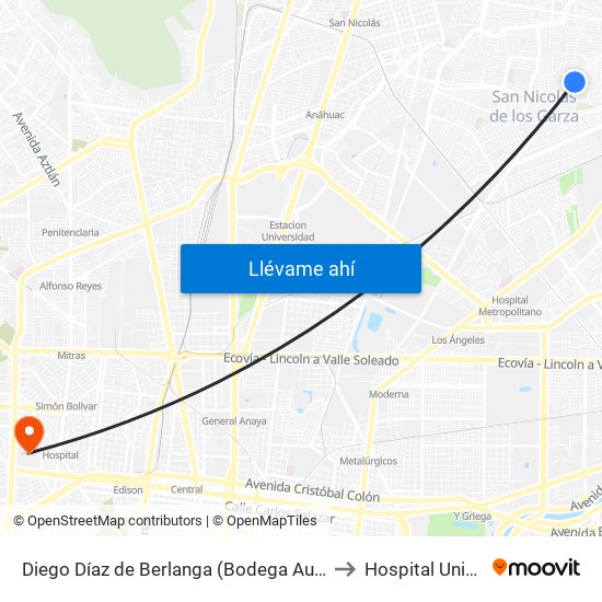 Diego Díaz de Berlanga (Bodega Aurrera Diaz Berlanga) to Hospital Universitario map