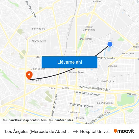 Los Ángeles (Mercado de Abastos Estrella 2) to Hospital Universitario map