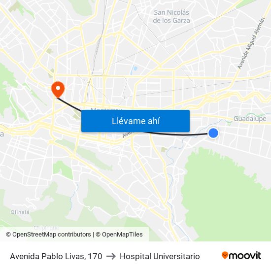 Avenida Pablo Livas, 170 to Hospital Universitario map