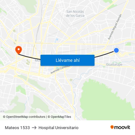 Mateos 1533 to Hospital Universitario map