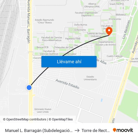Manuel L. Barragán (Subdelegación No. 2 Del Imss) to Torre de Rectoría Uanl map