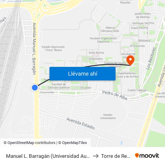 Manuel L. Barragán (Universidad Autónoma de Nuevo León) to Torre de Rectoría Uanl map