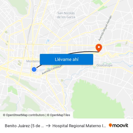 Benito Juárez (5 de Mayo - 15 de Mayo) to Hospital Regional Materno Infantil de Alta Especialidad map