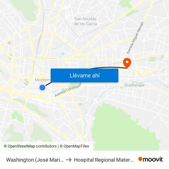 Washington (José Mariano Jiménez - Cuauhtémoc) to Hospital Regional Materno Infantil de Alta Especialidad map