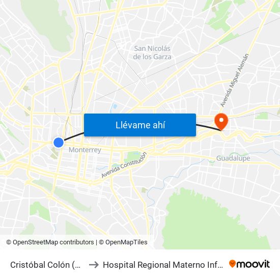 Cristóbal Colón (Estación Edison) to Hospital Regional Materno Infantil de Alta Especialidad map