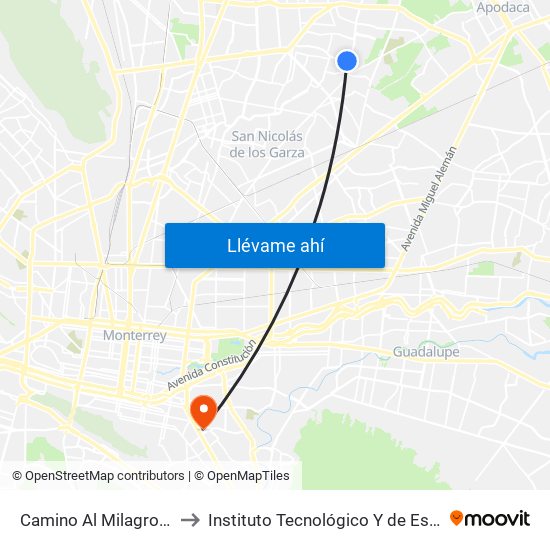 Camino Al Milagro (Senegal - Honduras) to Instituto Tecnológico Y de Estudios Superiores de Monterrey map