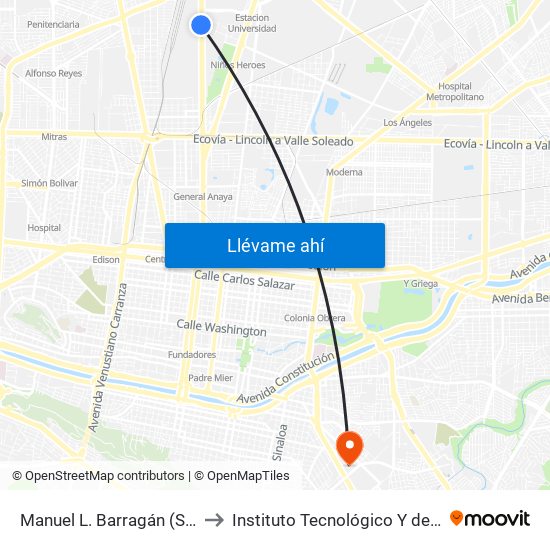 Manuel L. Barragán (Subdelegación No. 2 Del Imss) to Instituto Tecnológico Y de Estudios Superiores de Monterrey map