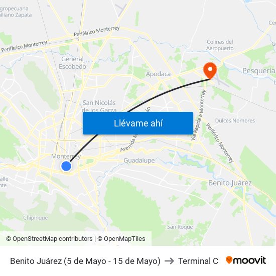 Benito Juárez (5 de Mayo - 15 de Mayo) to Terminal C map