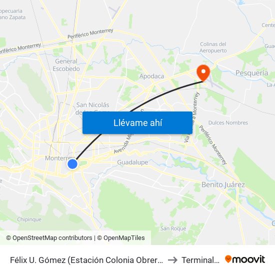 Félix U. Gómez (Estación Colonia Obrera) to Terminal C map