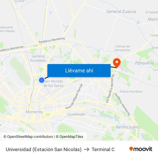 Universidad (Estación San Nicolás) to Terminal C map