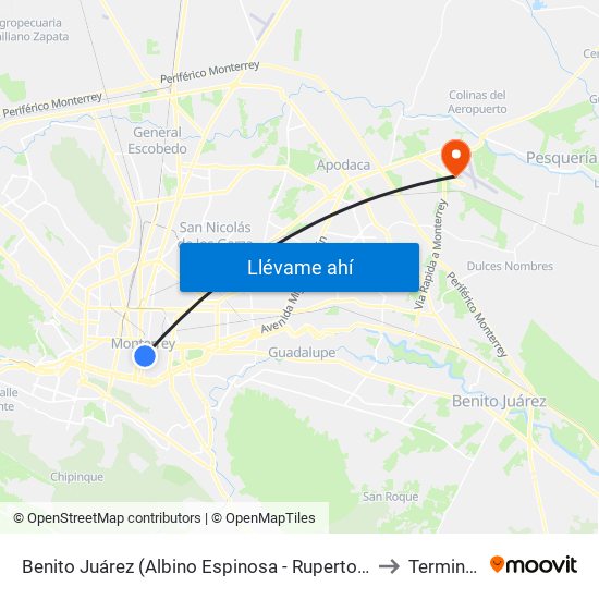 Benito Juárez (Albino Espinosa - Ruperto Martínez) to Terminal C map