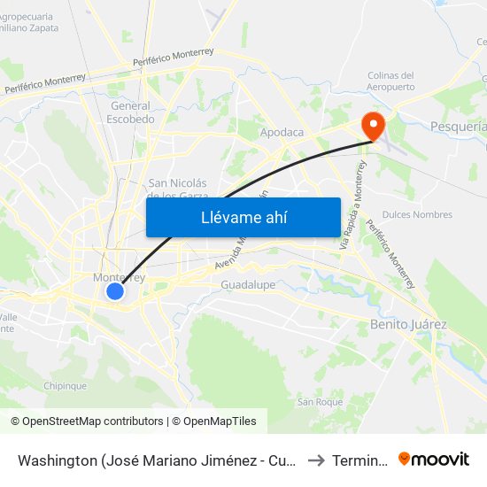 Washington (José Mariano Jiménez - Cuauhtémoc) to Terminal C map
