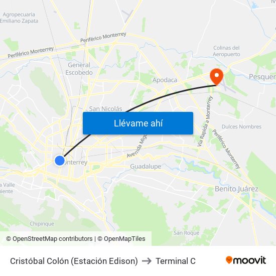 Cristóbal Colón (Estación Edison) to Terminal C map