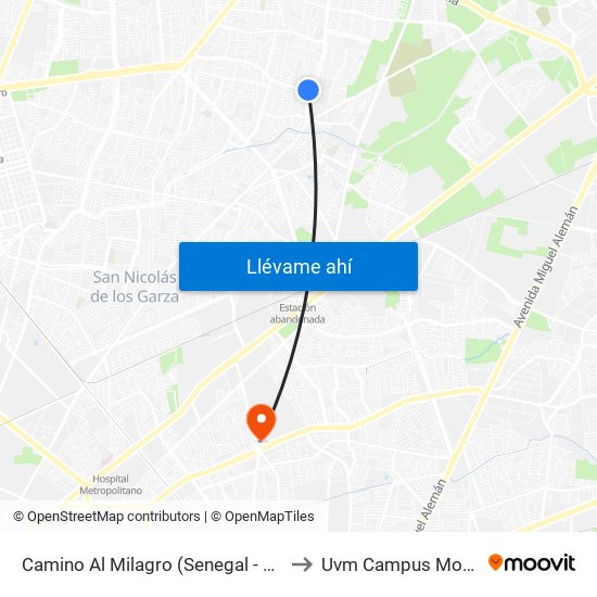 Camino Al Milagro (Senegal - Honduras) to Uvm Campus Monterrey map