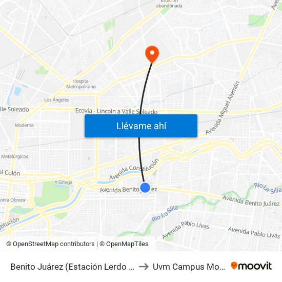 Benito Juárez (Estación Lerdo de Tejada) to Uvm Campus Monterrey map