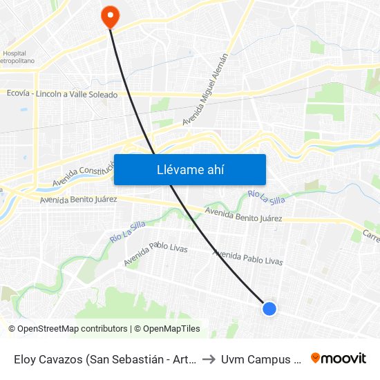 Eloy Cavazos (San Sebastián - Arturo B. de La Garza) to Uvm Campus Monterrey map