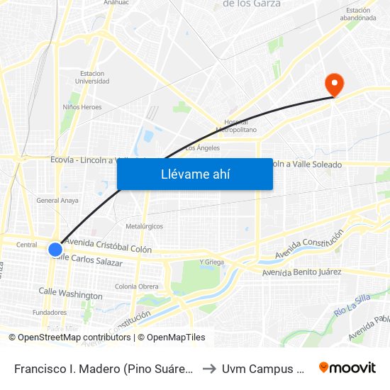Francisco I. Madero (Pino Suárez - Cuauhtémoc) to Uvm Campus Monterrey map