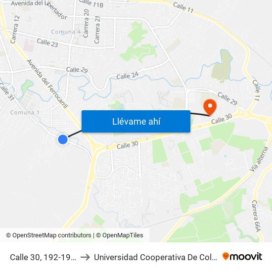 Calle 30, 192-19100 to Universidad Cooperativa De Colombia map