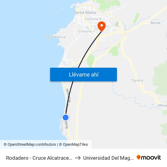 Rodadero - Cruce Alcatraces, 41-45 to Universidad Del Magdalena map