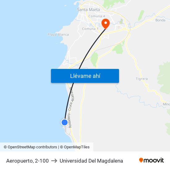 Aeropuerto, 2-100 to Universidad Del Magdalena map