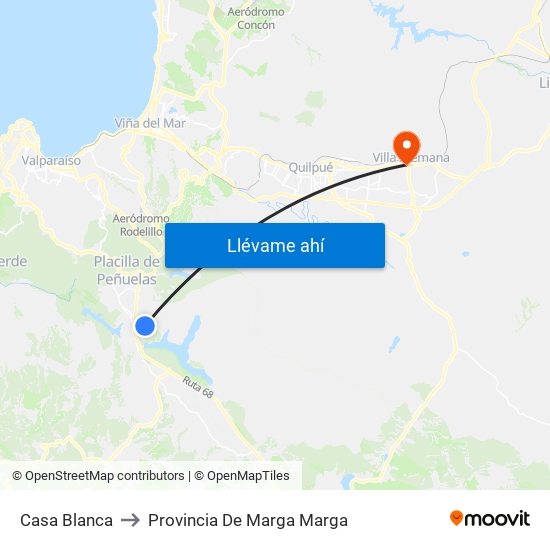 Casa Blanca to Provincia De Marga Marga map