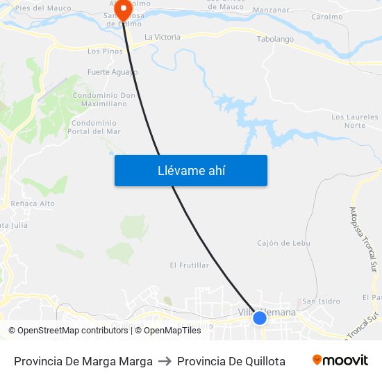 Provincia De Marga Marga to Provincia De Quillota map